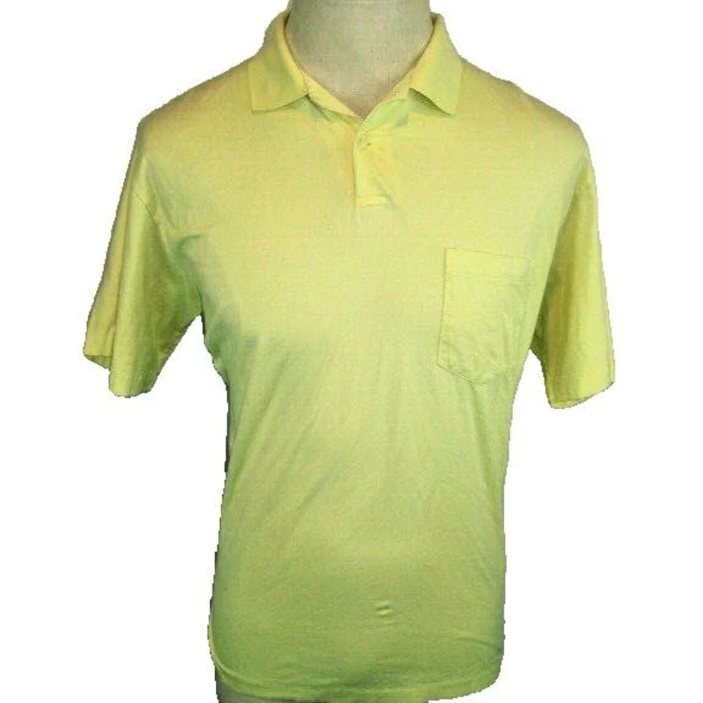 Mens Ralph Lauren Polo Yellow Knit Cotton SS Casual Golf Shirt w Pocket sz M